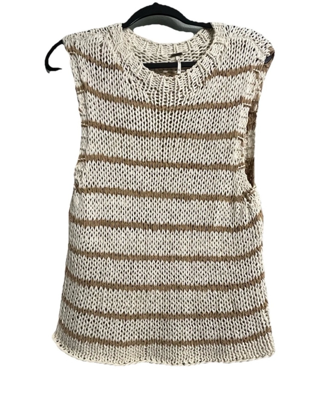 Free People Cream and Brown Striped Knit Tank
